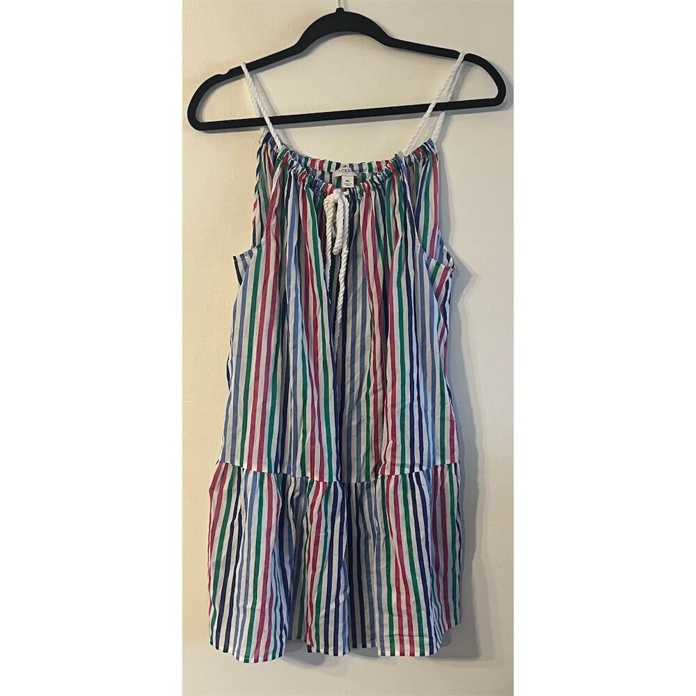 J. Crew Women's XL Multicolor Striped Rope-Tie‎ Mini Swim Cover-Up Dress